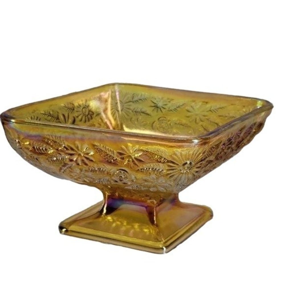 Carnival Amber Glass Footed Compote candy Dish